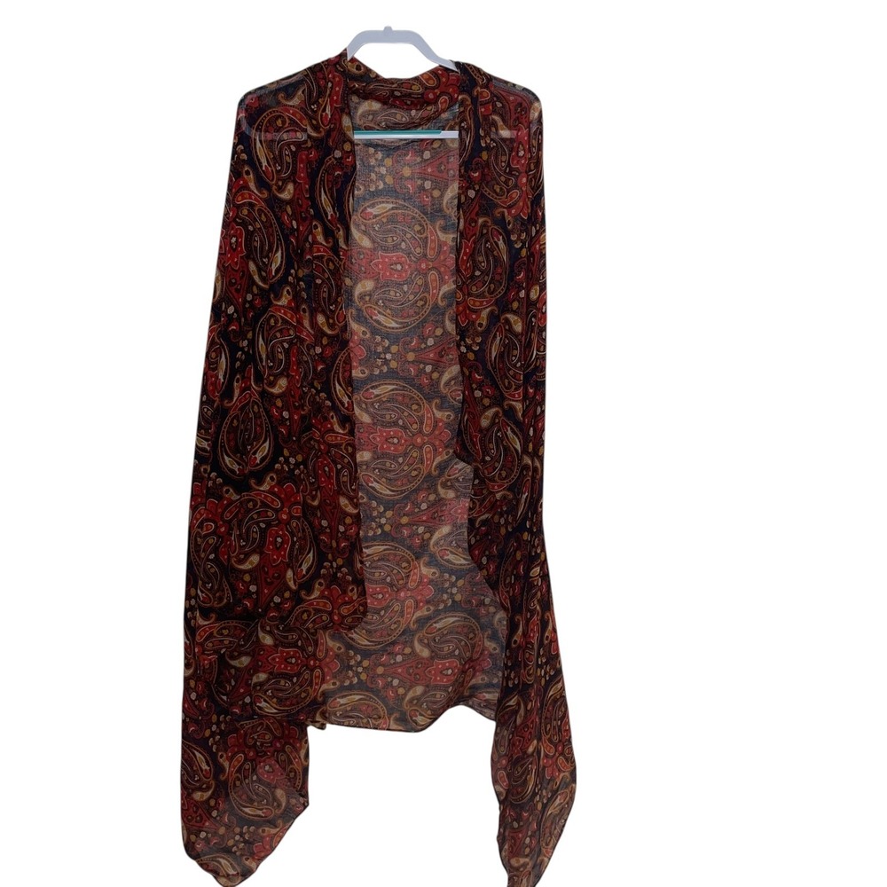 Paisley Print Open Front Shawl‎ Duster Lightweight Cover Up Kimono Boho